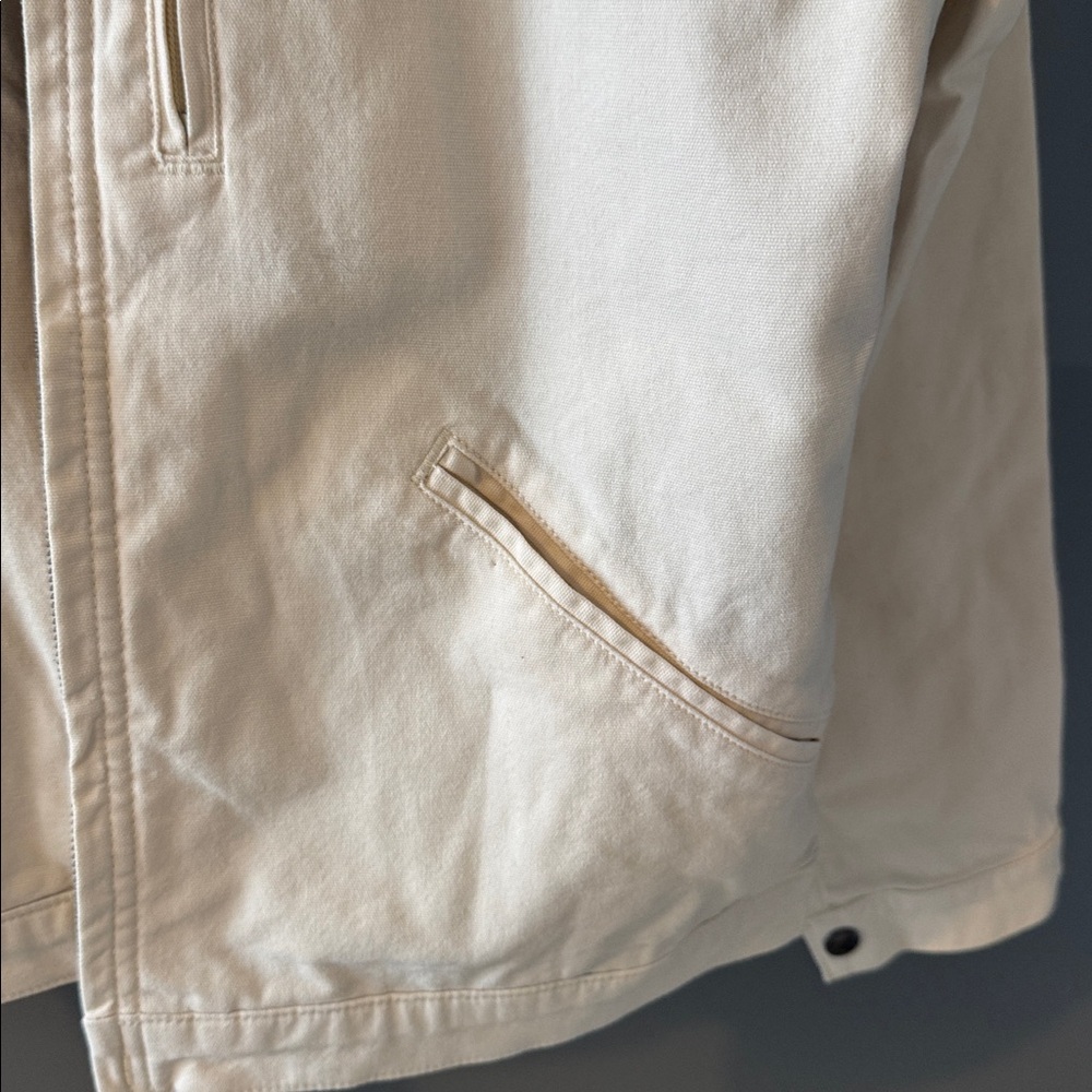 Carhartt Men’s Cream Canvas Jacket with Brown Corduroy Collar - Picture 3 of 5
